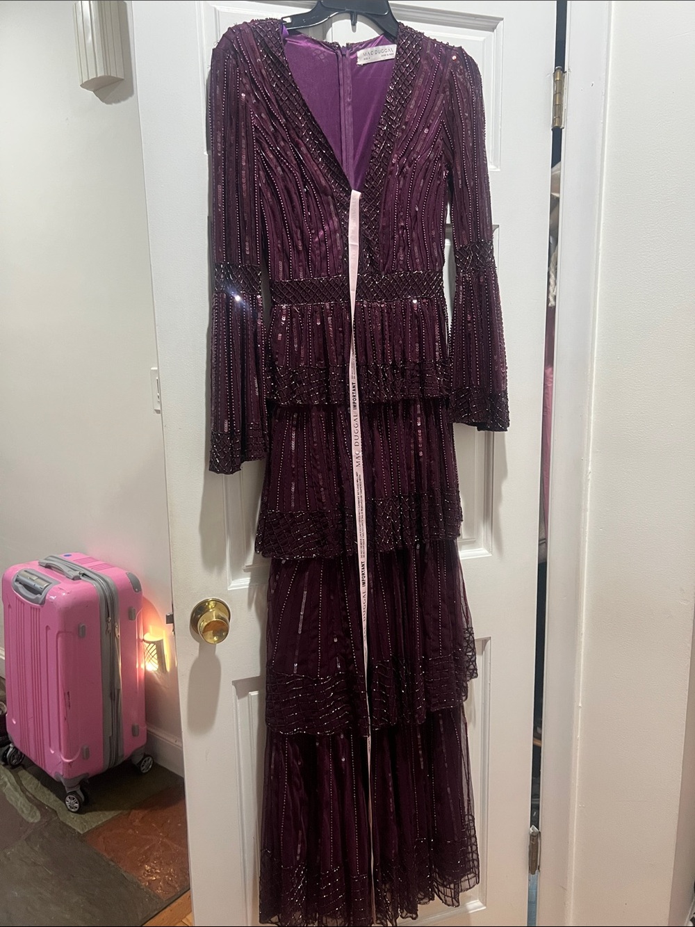 Mac Duggal Plum Beaded Tiered Evening Dress - Picture 8 of 10